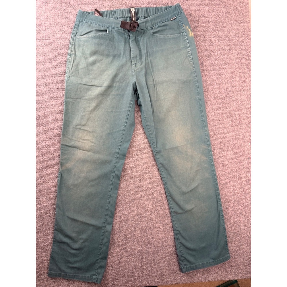 Volcom Mens Skate Pants Size M Teal Green Elastic Waist Belted Stained Workwear